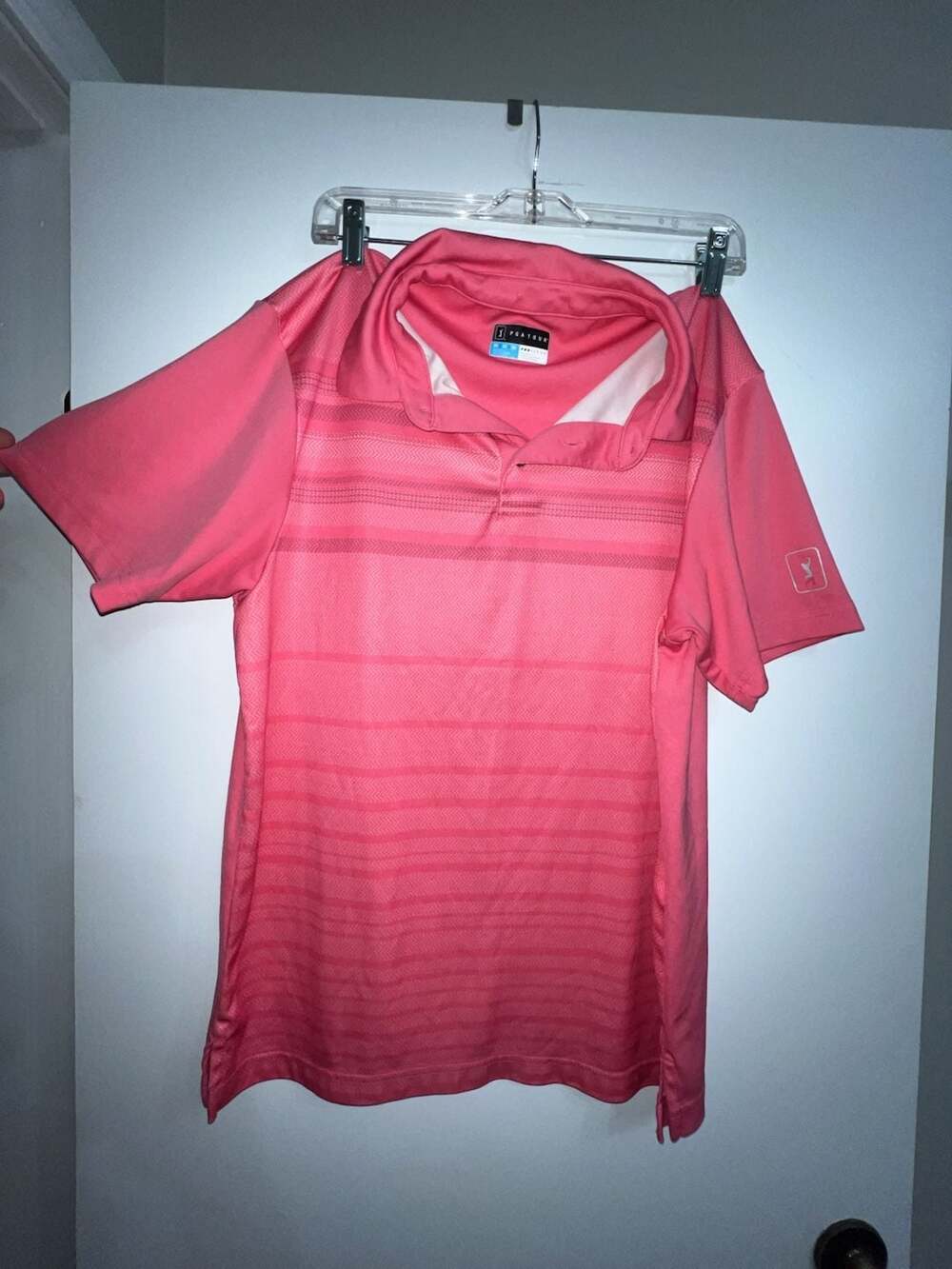 PGA Tour Pro Series Men's Pink Athletic Fit Short Sleeve Golf Polo Shirt Size M